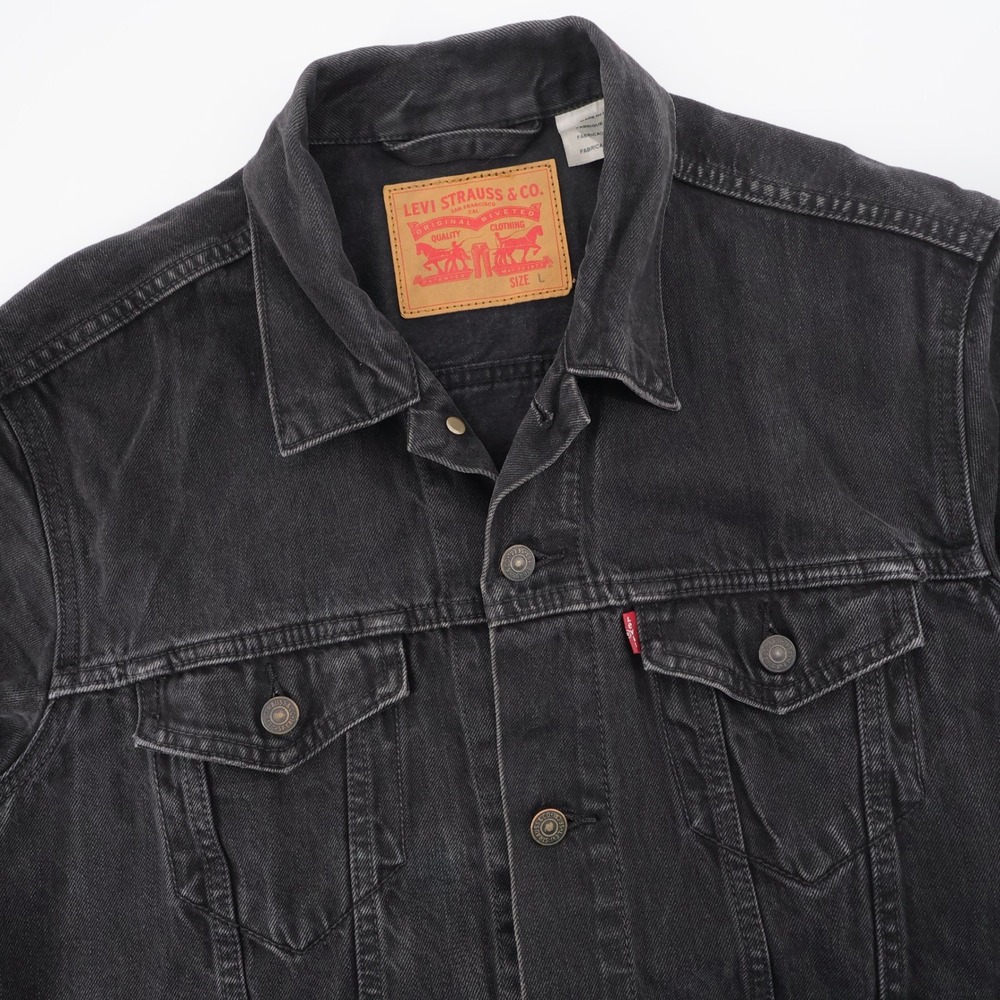 Levi's Trucker Denim Jacket Washed Black Long Sleeve Mens Size Large